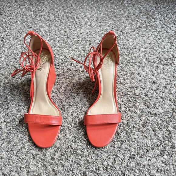 Vince Camuto Stassia Lace Up Wedge Sandals Heel 8 M Coral Orange Spring Summer - Picture 2 of 7